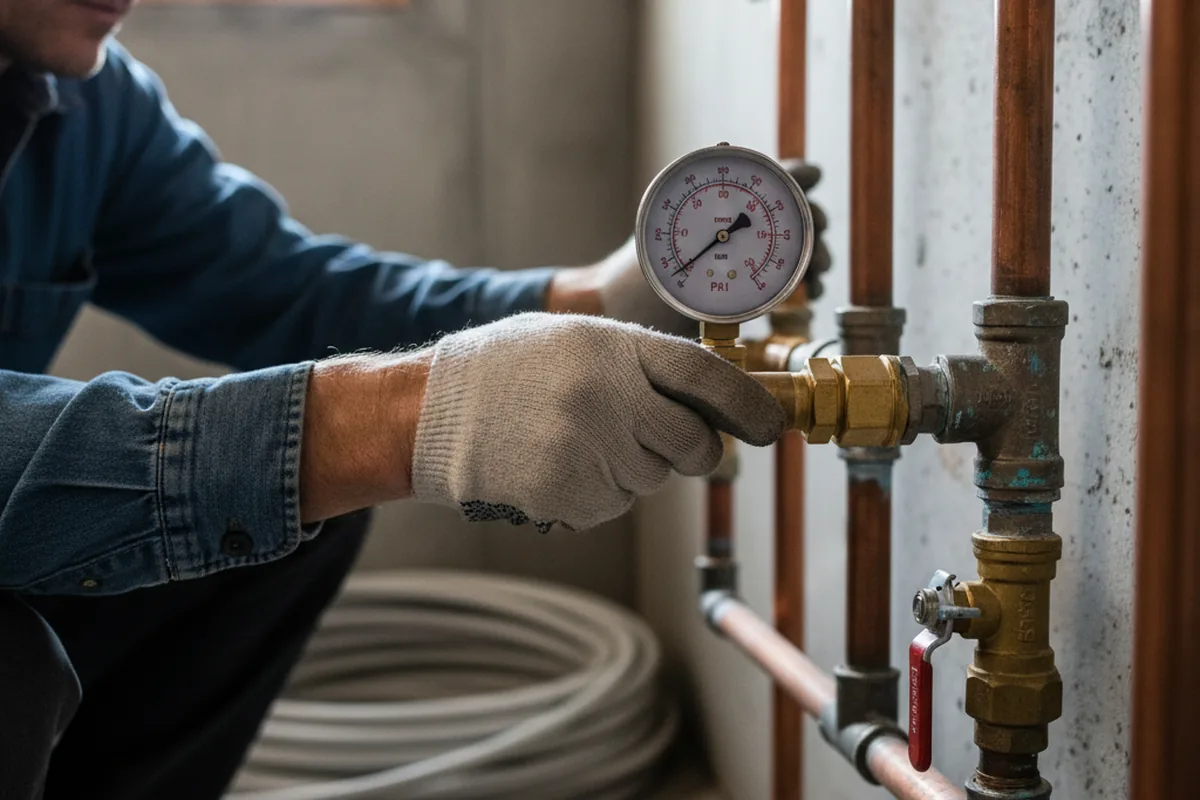 Pressure testing a repaired line during Water Line Repair in Exmore